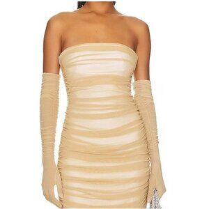 Mother of All Eleanora Long Gloves in Golden Nude Mesh Small New Womens Opera